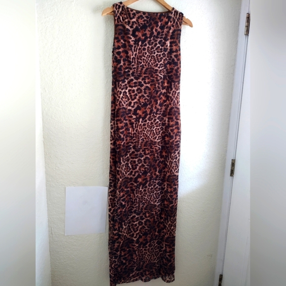 Missguided Leopard Ankle Grazer Boat Neck Sleeveless Maxi Dress - Picture 3 of 9